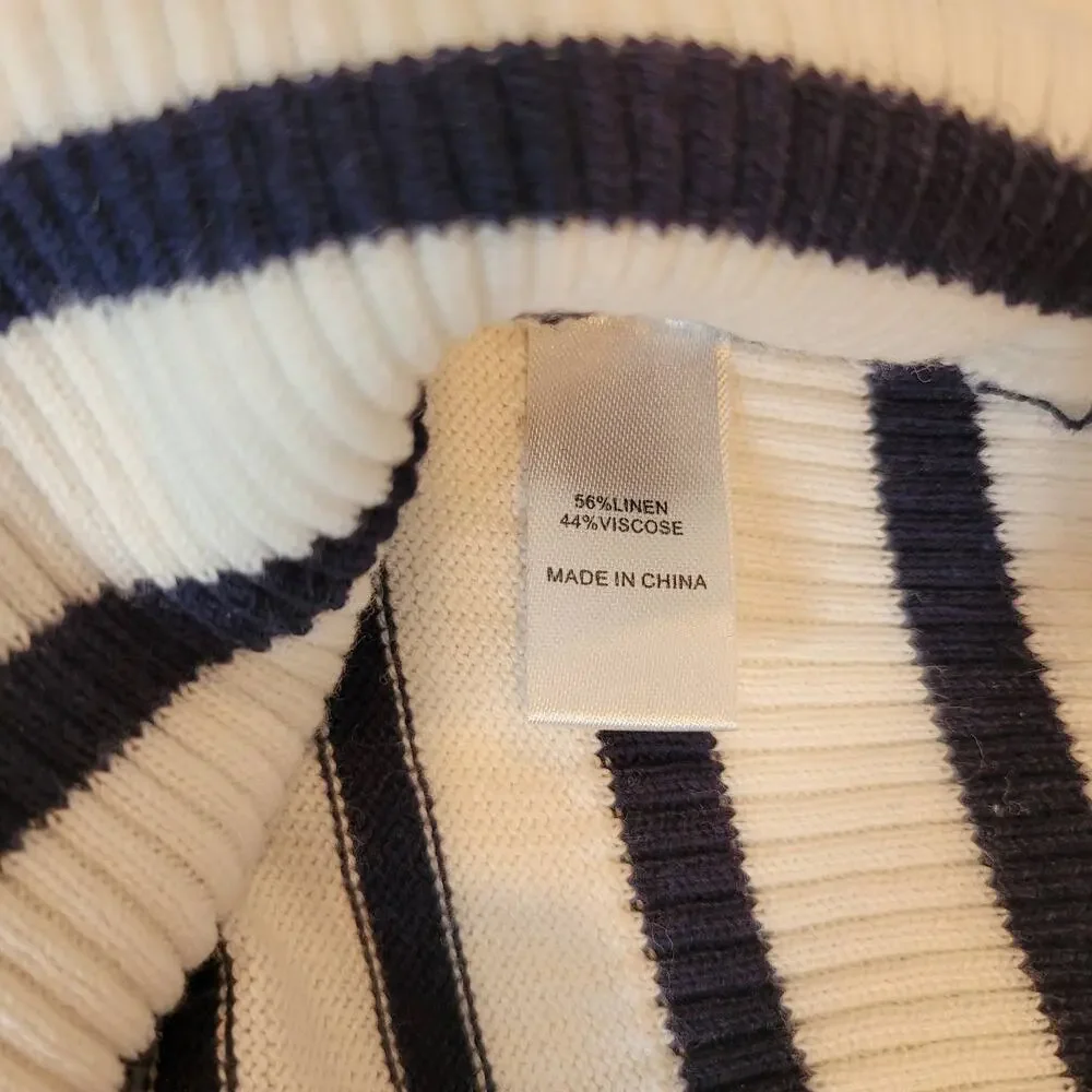 Central Park West Linen Blend Stripe Sweater Heart Detail Size - Picture 2 of 10